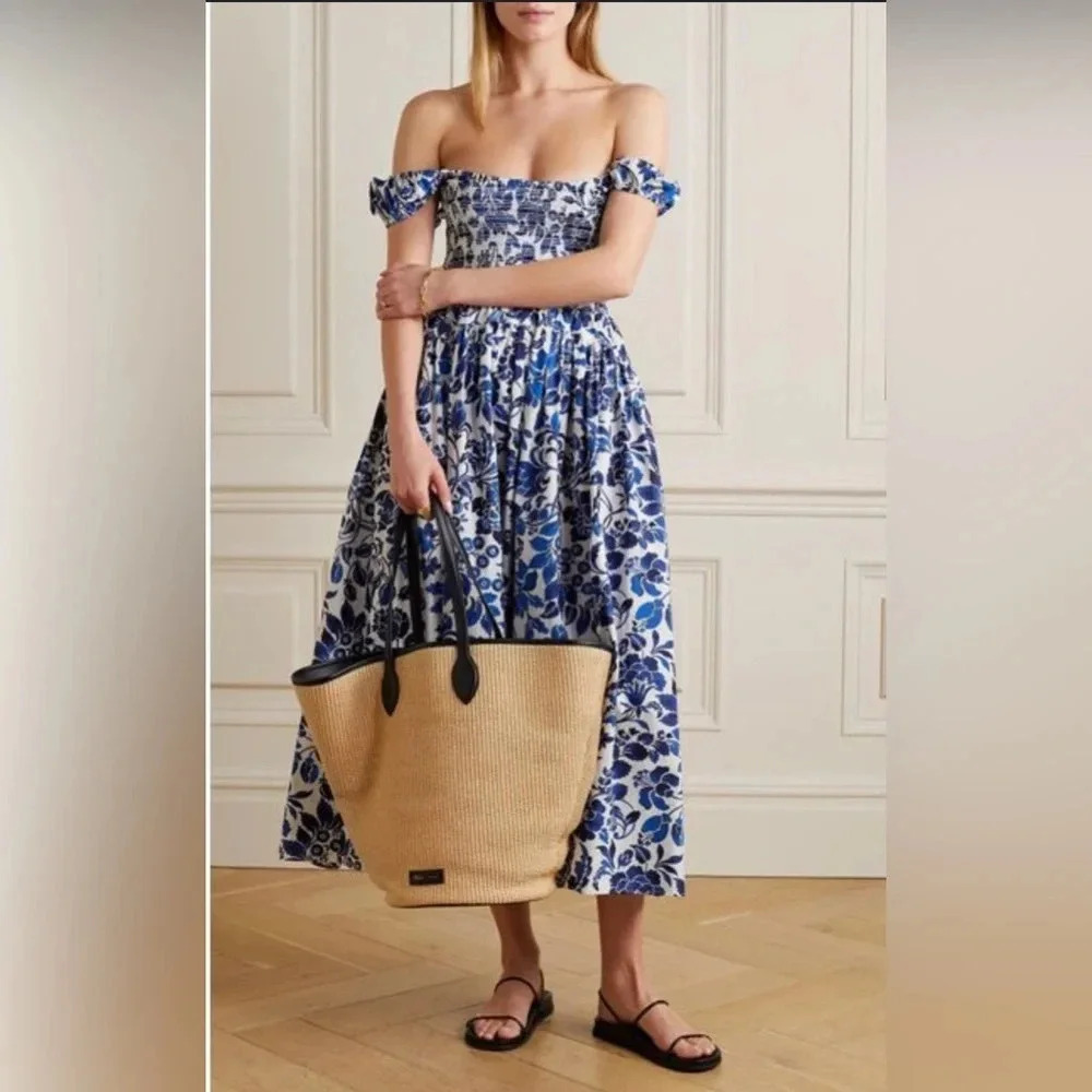Skemo Blue Floral Embroidered maxi Sun Dress - small